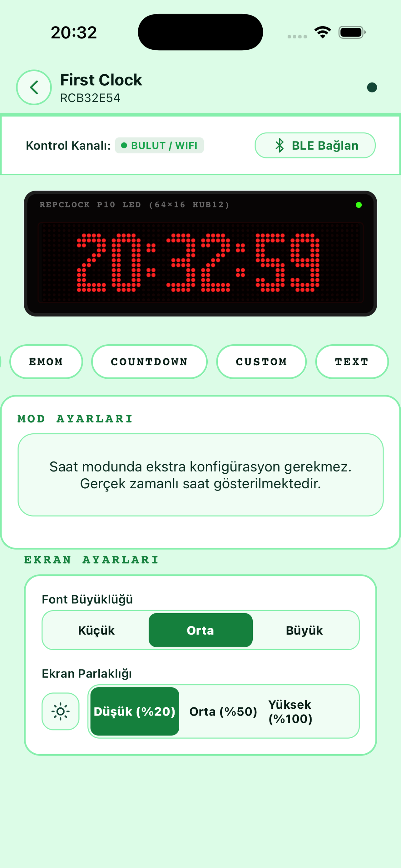 Saat & Ekran Ayarları Ekranı