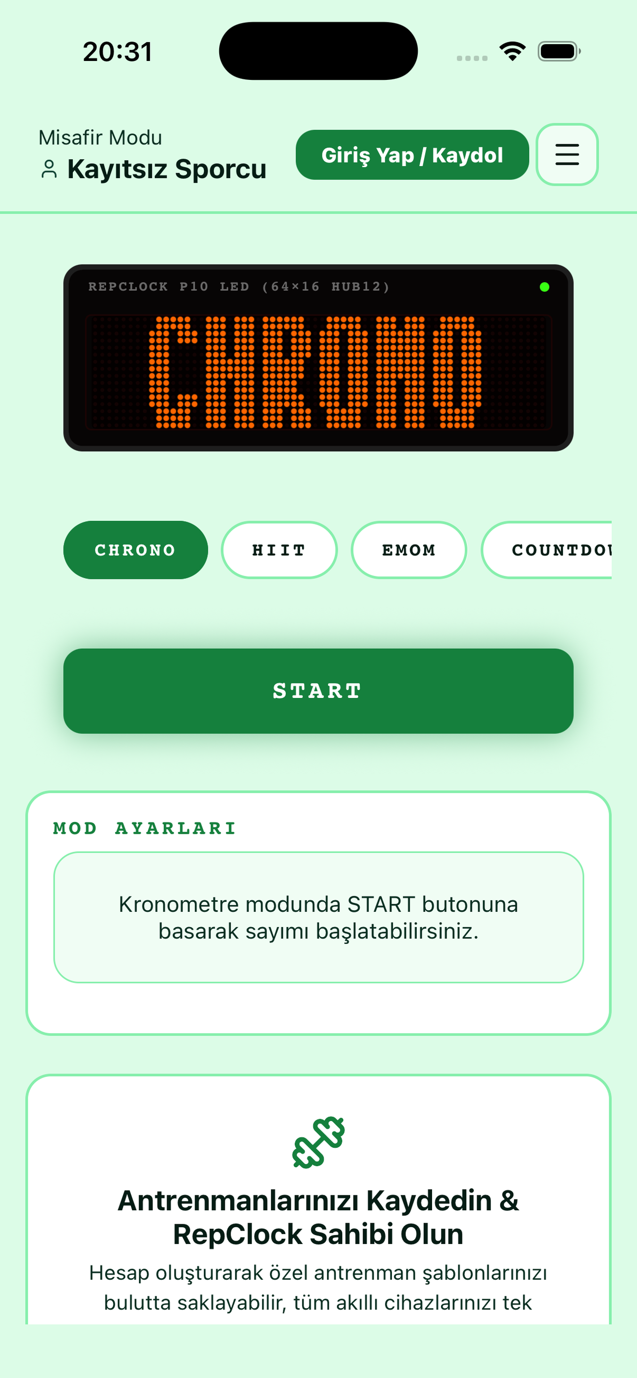 RepClock Mobil Kontrol Arayüzü
